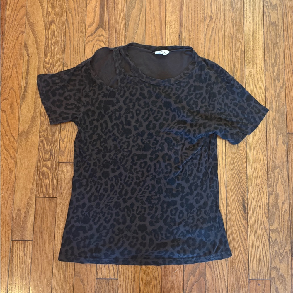 LNA Charcoal Leopard Shoulder Cut Out T-Shirt